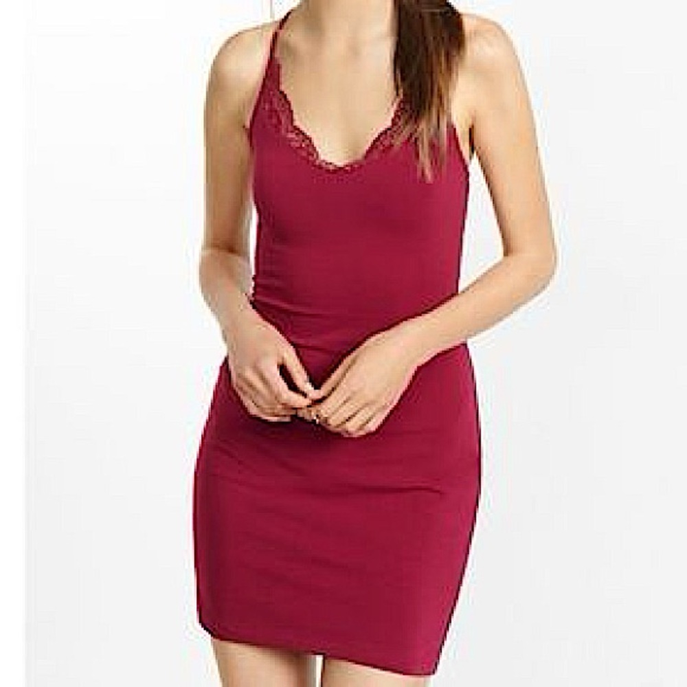 Express Bodycon Maroon Lace Mini Dress